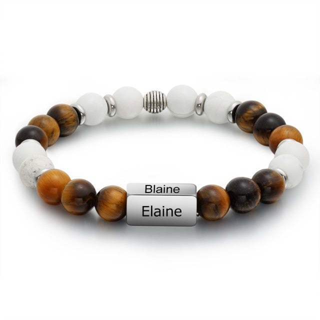 Personalized Beaded 4 Names Engraved Chain Bracelet for Men-Personalized Jewels