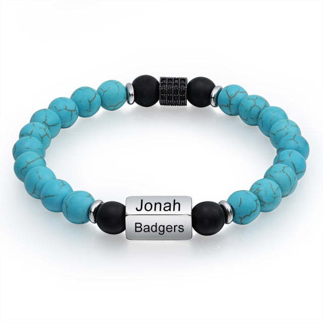 Personalized Beaded 4 Names Engraved Chain Bracelet for Men-Personalized Jewels