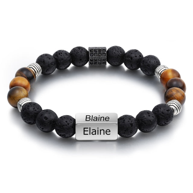 Personalized Beaded 4 Names Engraved Chain Bracelet for Men-Personalized Jewels