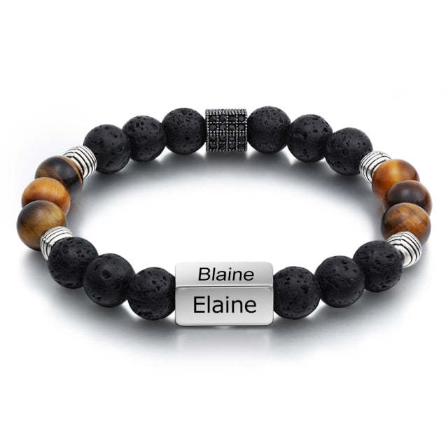 Personalized Beaded 4 Names Engraved Chain Bracelet for Men-Personalized Jewels