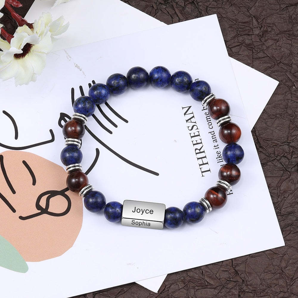 Personalized Beaded 4 Names Engraved Chain Bracelet for Men-Personalized Jewels