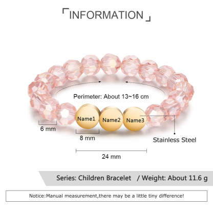 Personalized Pink Beaded Letter & Name Children Engraved Initial Bracelet for Girls-Personalized Jewels