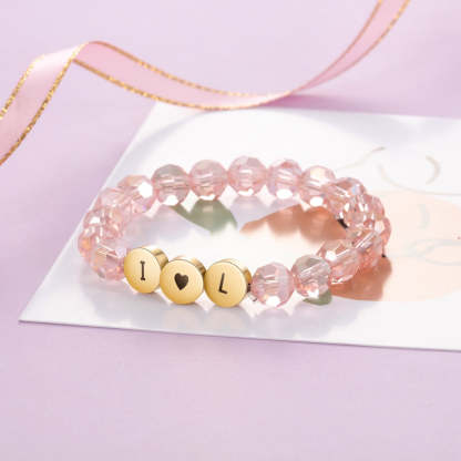 Personalized Pink Beaded Letter & Name Children Engraved Initial Bracelet for Girls-Personalized Jewels