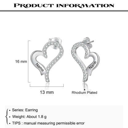 Customized Elegant Heart Name Engraved with Cubic Zirconia Elegant Heart Stud Earrings-Personalized Jewels