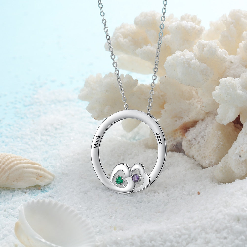 Personalized Stainless Steel Family Engraved Name Fashion Heart Pendant Necklace-Personalized Jewels