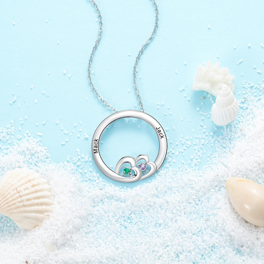 Personalized Stainless Steel Family Engraved Name Fashion Heart Pendant Necklace-Personalized Jewels