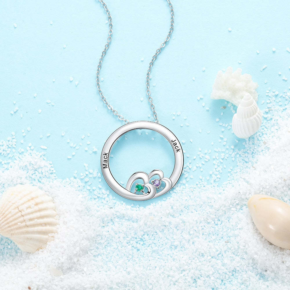 Personalized Stainless Steel Family Engraved Name Fashion Heart Pendant Necklace-Personalized Jewels