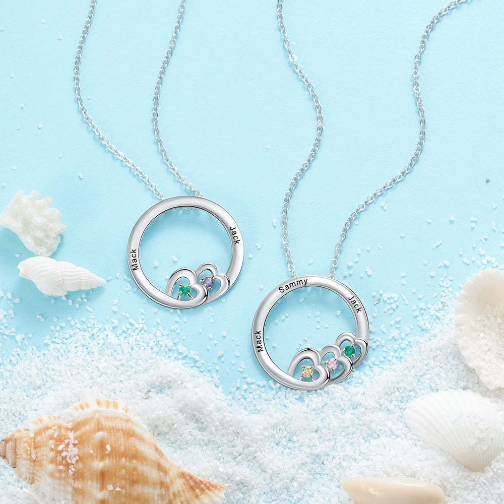 Personalized Stainless Steel Family Engraved Name Fashion Heart Pendant Necklace-Personalized Jewels