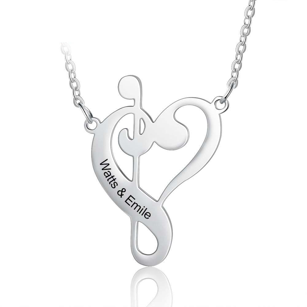Personalized Stainless Steel Musical Engraved Name Pendant Necklace Girl Gift-Personalized Jewels