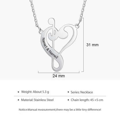 Personalized Stainless Steel Musical Engraved Name Pendant Necklace Girl Gift-Personalized Jewels