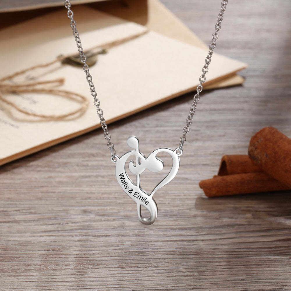 Personalized Stainless Steel Musical Engraved Name Pendant Necklace Girl Gift-Personalized Jewels