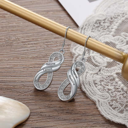 Customized Elegant Engraved Family Names Infinity Drop Earrings-Personalized Jewels