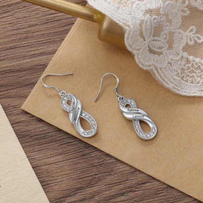 Customized Elegant Engraved Family Names Infinity Drop Earrings-Personalized Jewels