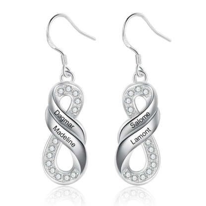 Customized Elegant Engraved Family Names Infinity Drop Earrings-Personalized Jewels