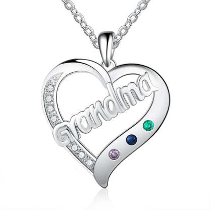 Personalized Grandma Heart 3 Custom Birthstones Pendant Necklace for Grandma-Personalized Jewels