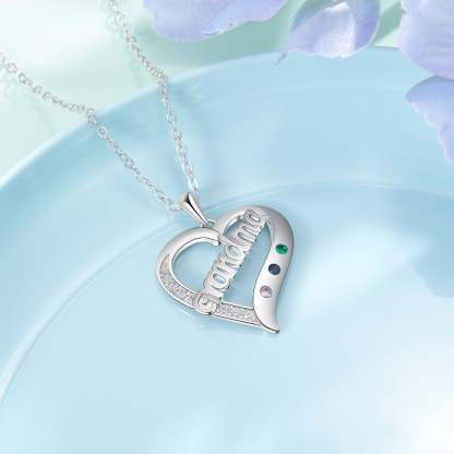 Personalized Grandma Heart 3 Custom Birthstones Pendant Necklace for Grandma-Personalized Jewels