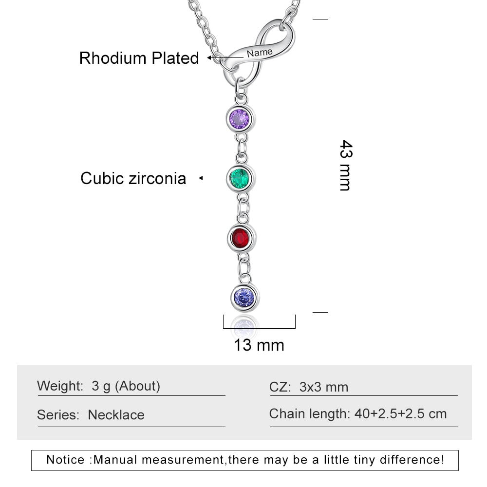 Personalized Engraved Name Customized Infinity Necklace & Pendant 4 Birthstone-Personalized Jewels