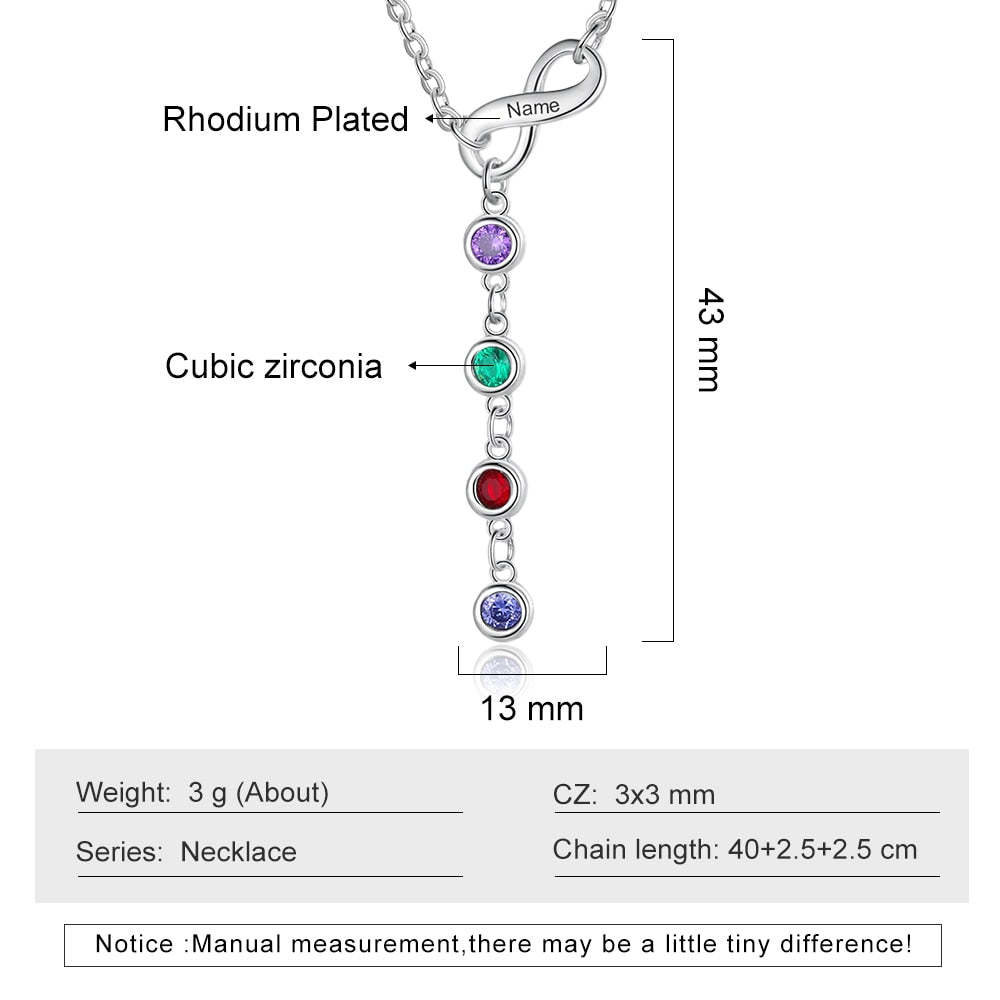 Personalized Engraved Name Customized Infinity Necklace & Pendant 4 Birthstone-Personalized Jewels