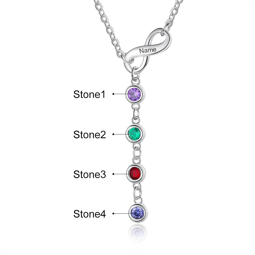 Personalized Engraved Name Customized Infinity Necklace & Pendant 4 Birthstone-Personalized Jewels