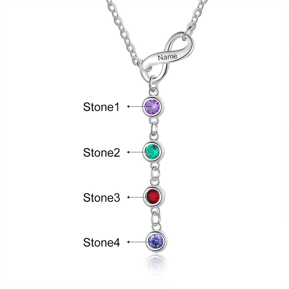 Personalized Engraved Name Customized Infinity Necklace & Pendant 4 Birthstone-Personalized Jewels