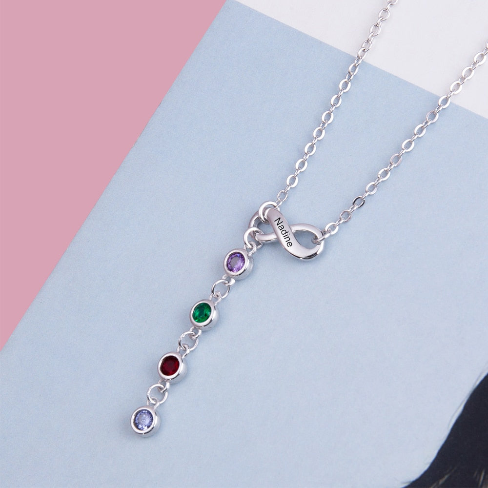 Personalized Engraved Name Customized Infinity Necklace & Pendant 4 Birthstone-Personalized Jewels