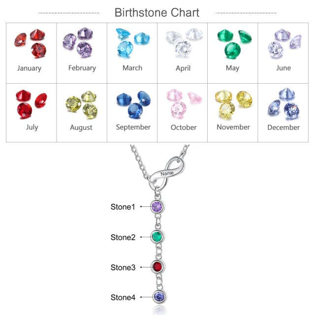 Personalized Engraved Name Customized Infinity Necklace & Pendant 4 Birthstone-Personalized Jewels