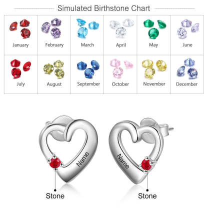 Personalized Name Engraved Heart with Birthstone Handmade Stud Earrings-Personalized Jewels