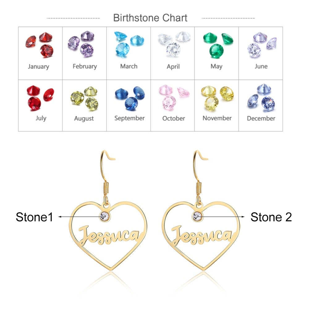 925 Sterling Silver Custom Name Earrings with 2 Birthstones Drop Earrings for Women-Personalized Jewels