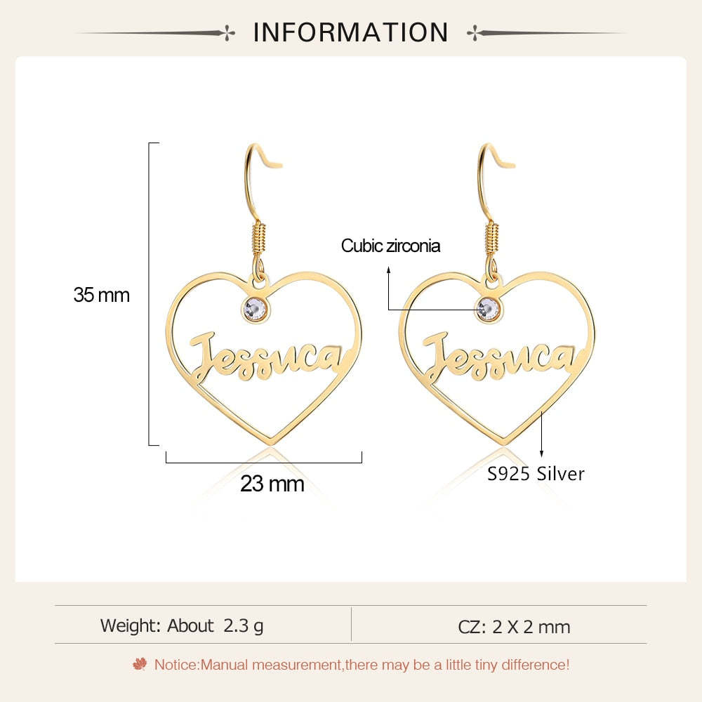 925 Sterling Silver Custom Name Earrings with 2 Birthstones Drop Earrings for Women-Personalized Jewels