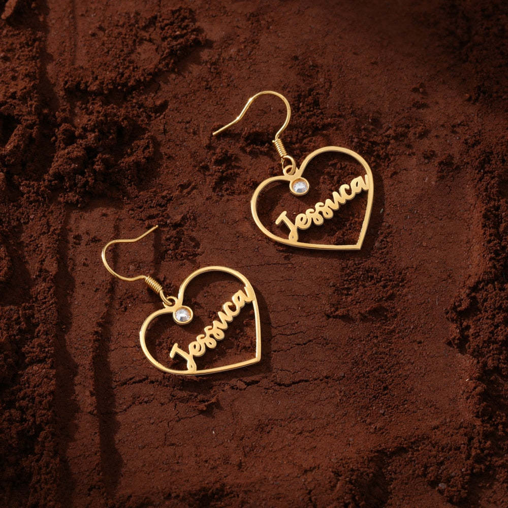 925 Sterling Silver Custom Name Earrings with 2 Birthstones Drop Earrings for Women-Personalized Jewels