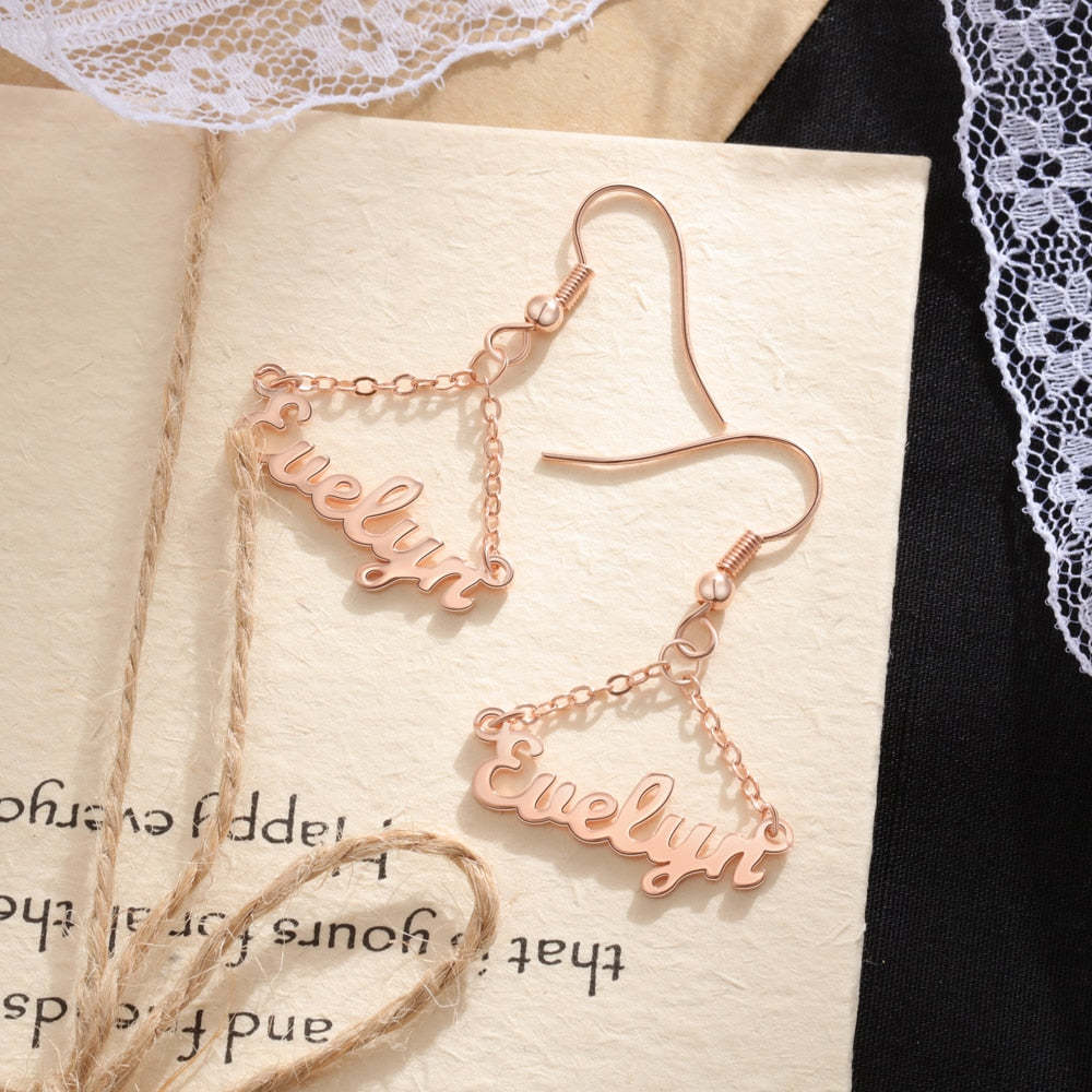 Personalized Custom Name Nameplate Tassel Drop Earrings Anniversary Gifts for Girlfriend-Personalized Jewels
