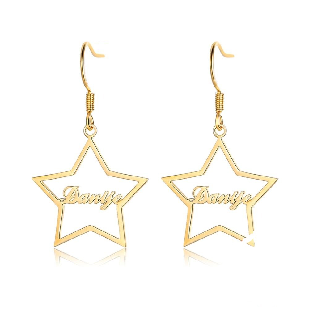 925 Sterling Silver Personalized Name Star Drop Dangle Earrings-Personalized Jewels
