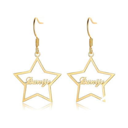 925 Sterling Silver Personalized Name Star Drop Dangle Earrings-Personalized Jewels