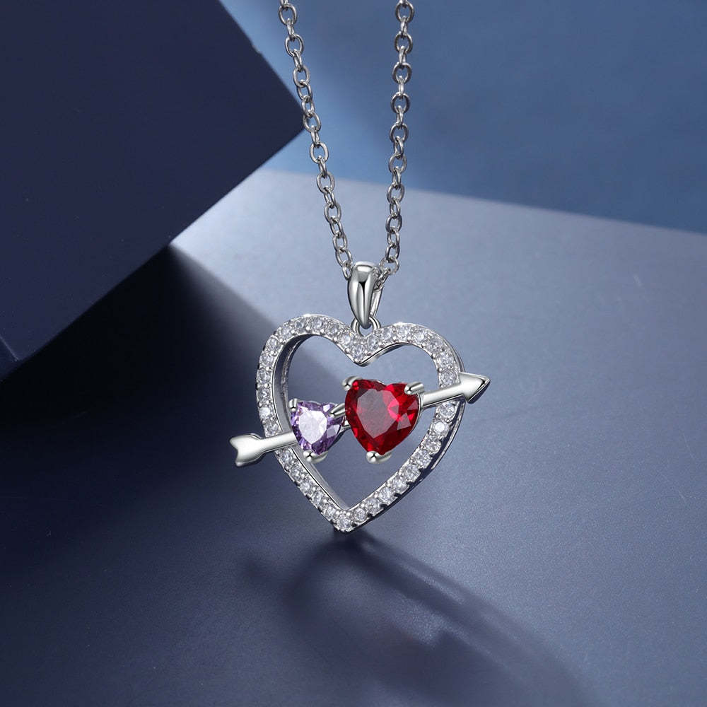 Personalized Heart Fashion Birthstone Anniversary Gift for Lover Pendant Necklace-Personalized Jewels
