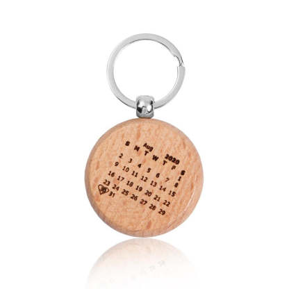 Personalized Calendar Highlighted Engraving Name & Date Wooden Keychain-Personalized Jewels