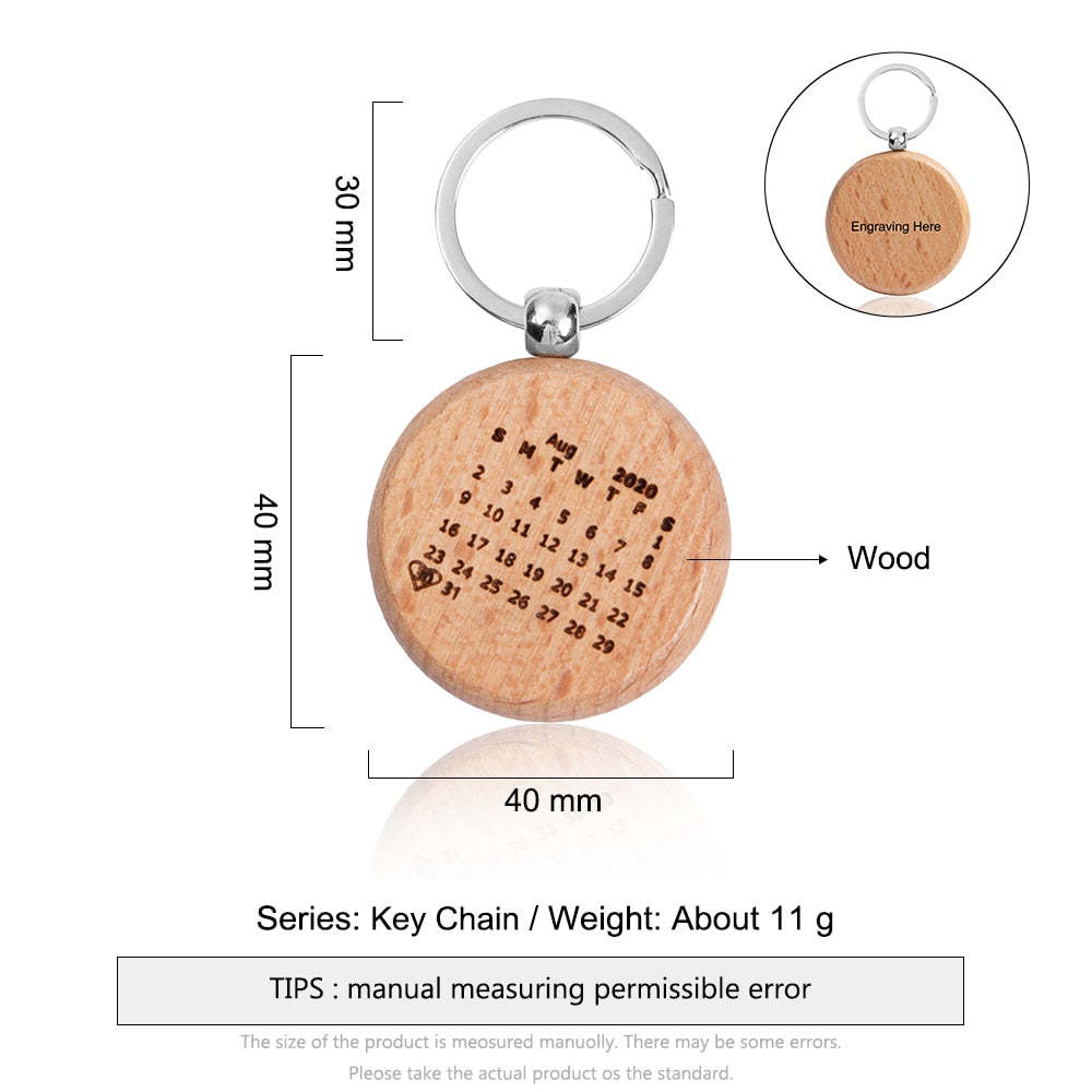 Personalized Calendar Highlighted Engraving Name & Date Wooden Keychain-Personalized Jewels
