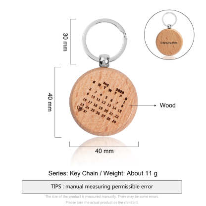 Personalized Calendar Highlighted Engraving Name & Date Wooden Keychain-Personalized Jewels