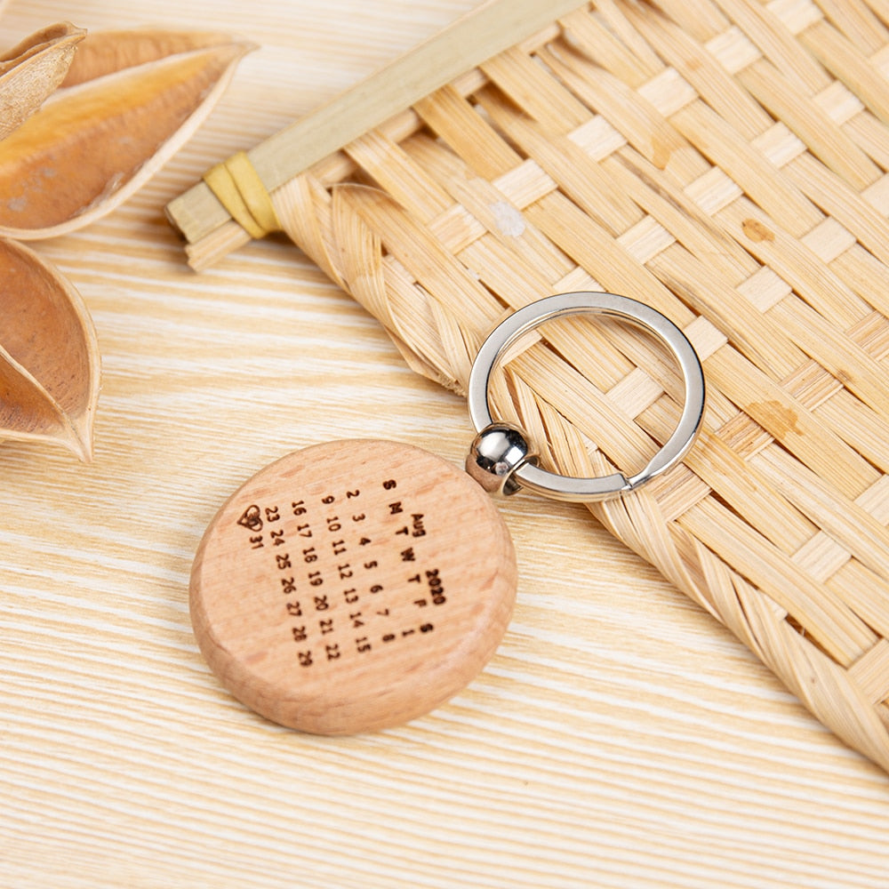 Personalized Calendar Highlighted Engraving Name & Date Wooden Keychain-Personalized Jewels