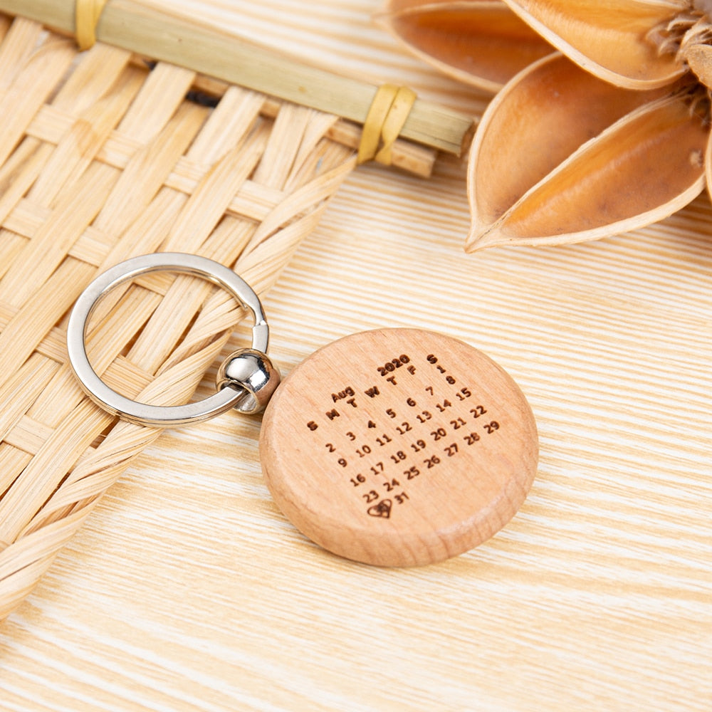 Personalized Calendar Highlighted Engraving Name & Date Wooden Keychain-Personalized Jewels