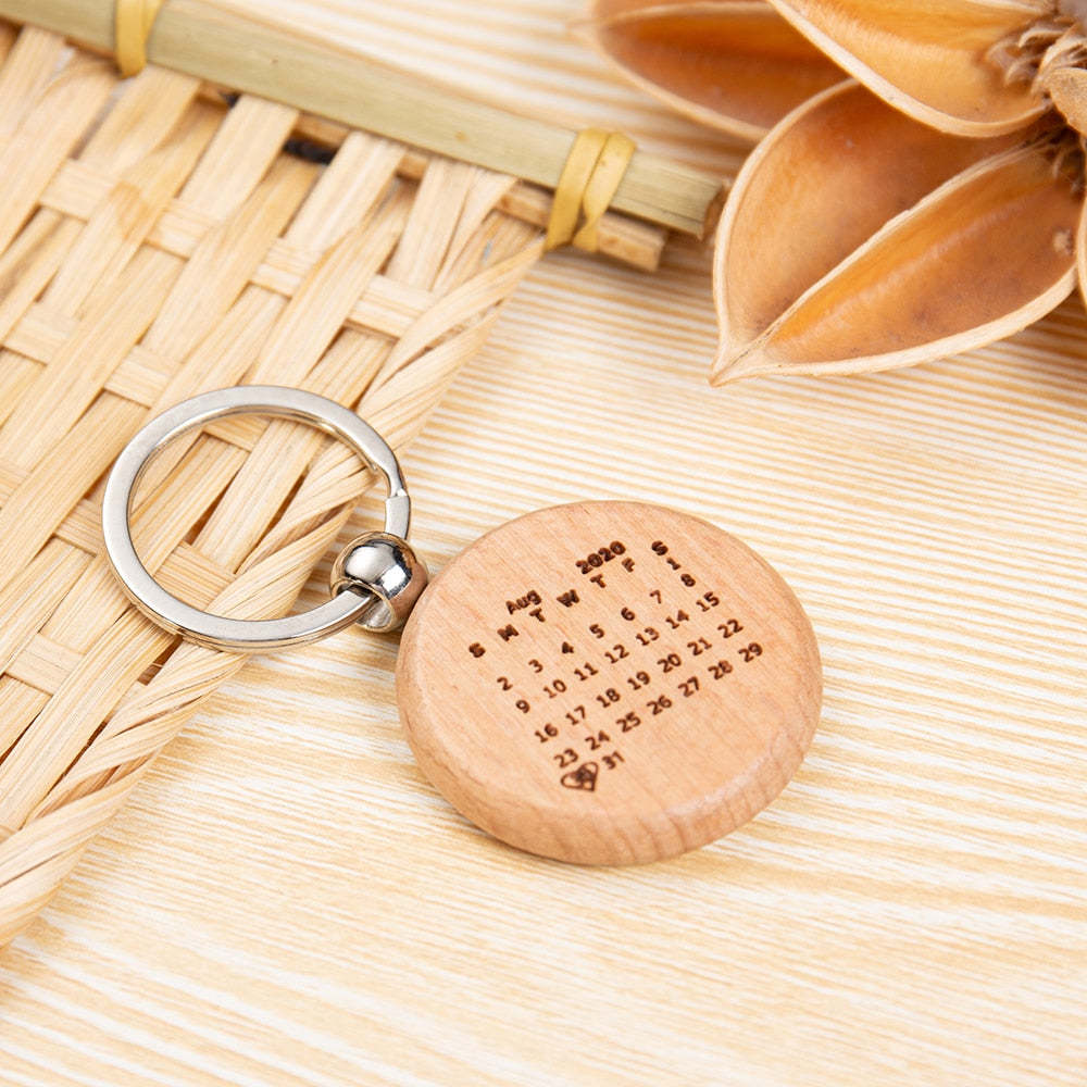 Personalized Calendar Highlighted Engraving Name & Date Wooden Keychain-Personalized Jewels