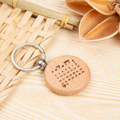 Personalized Calendar Highlighted Engraving Name & Date Wooden Keychain-Personalized Jewels
