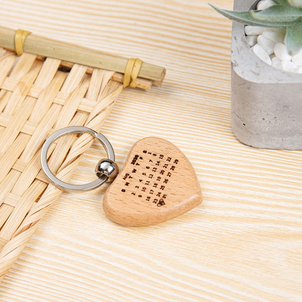 Personalized Calendar Highlighted Engraving Name & Date Wooden Keychain-Personalized Jewels