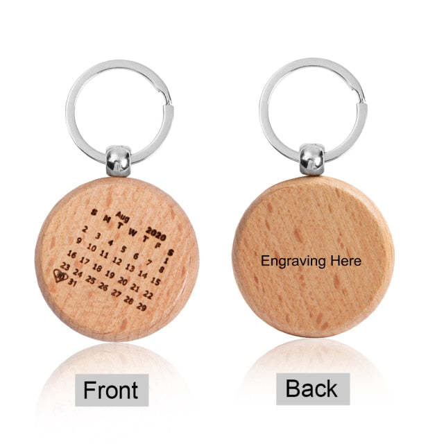 Personalized Calendar Highlighted Engraving Name & Date Wooden Keychain-Personalized Jewels