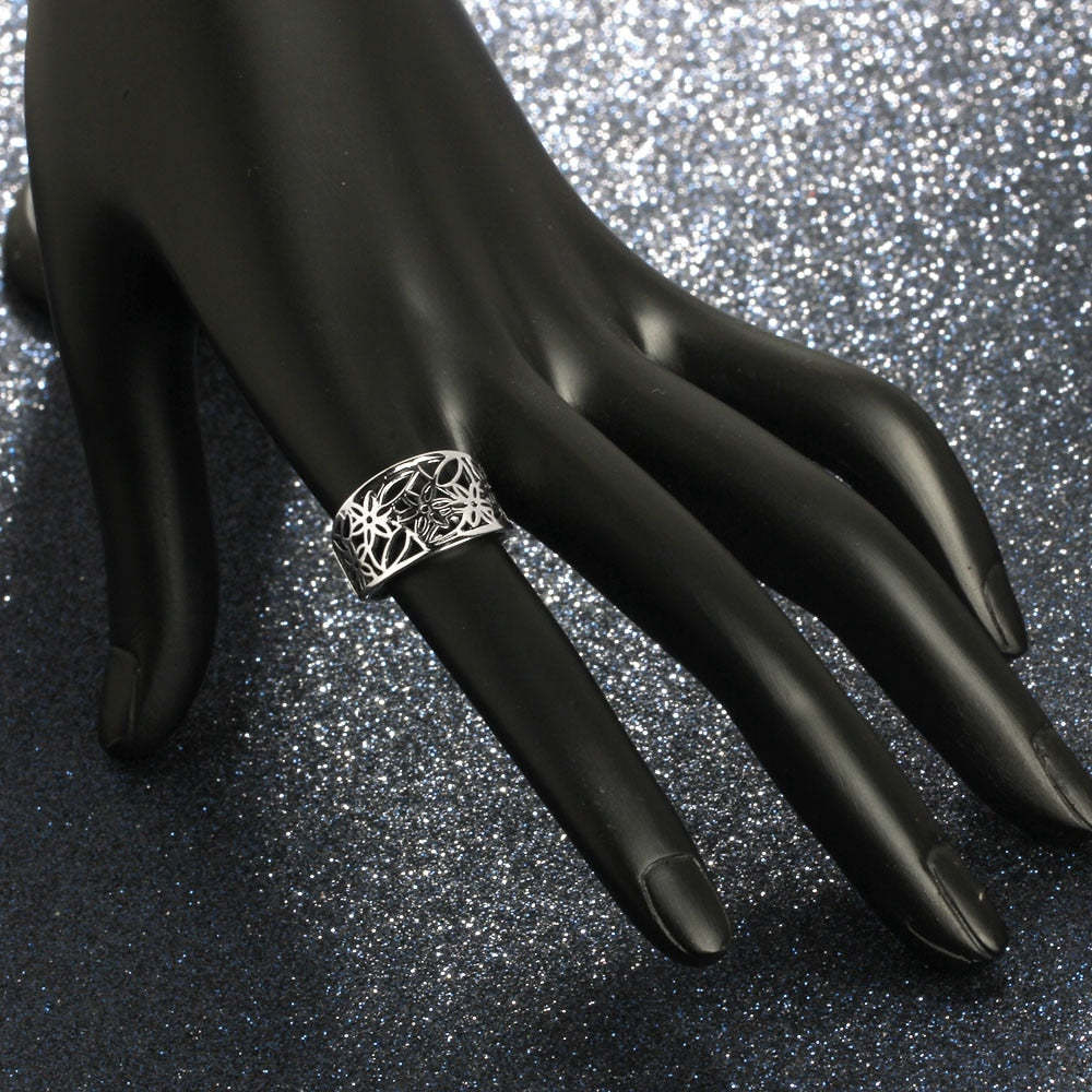 Customized Hollow Flower Pattern Silver Rings - Unique Design Silver Band - Flower Pattern Sterling Silver Band-Personalized Jewels