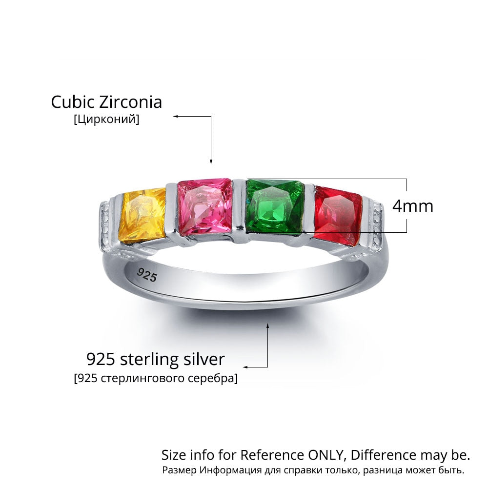 Personalized 925 Sterling Silver Rings - Engrave Special Note - Four Custom Birthstone-Personalized Jewels
