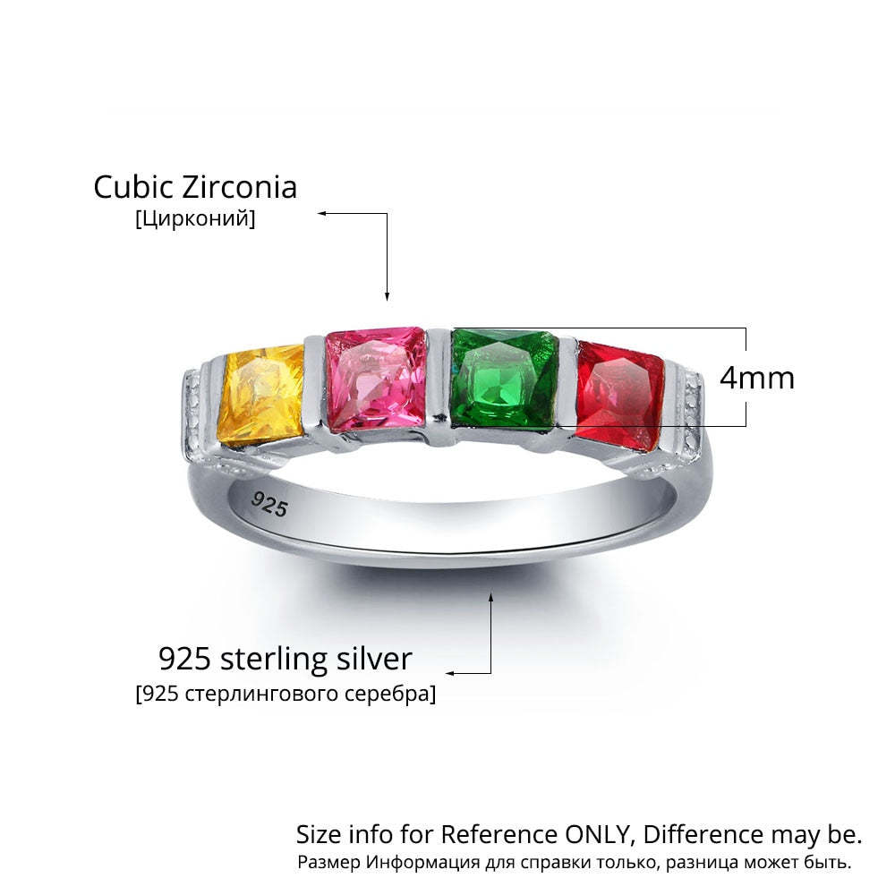 Personalized 925 Sterling Silver Rings - Engrave Special Note - Four Custom Birthstone-Personalized Jewels