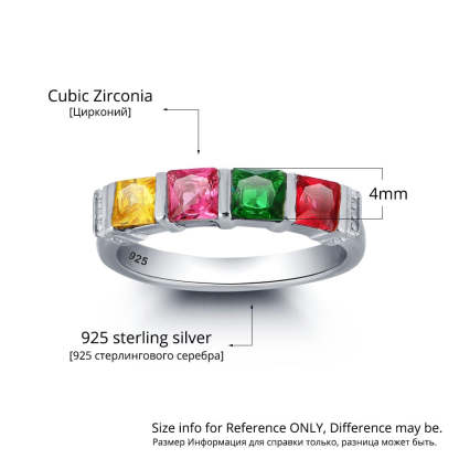 Personalized 925 Sterling Silver Rings - Engrave Special Note - Four Custom Birthstone-Personalized Jewels