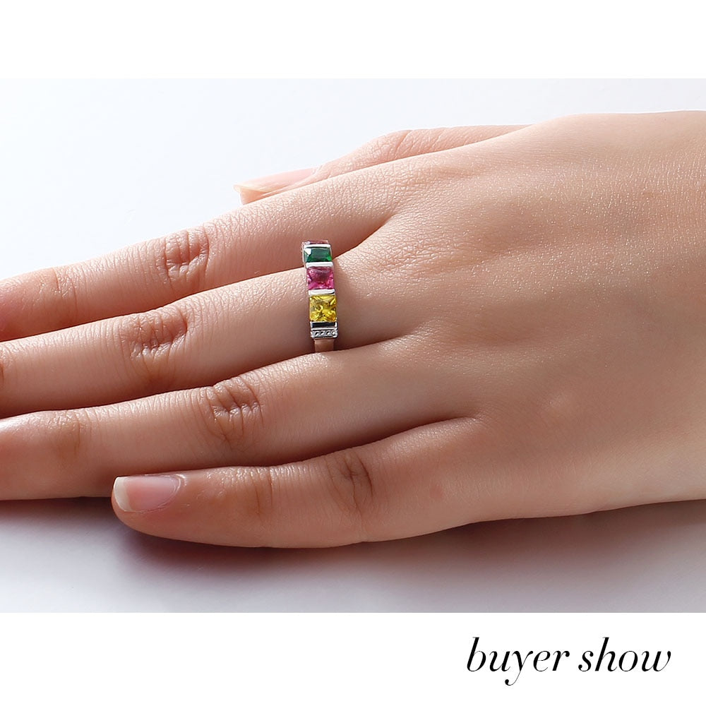 Personalized 925 Sterling Silver Rings - Engrave Special Note - Four Custom Birthstone-Personalized Jewels