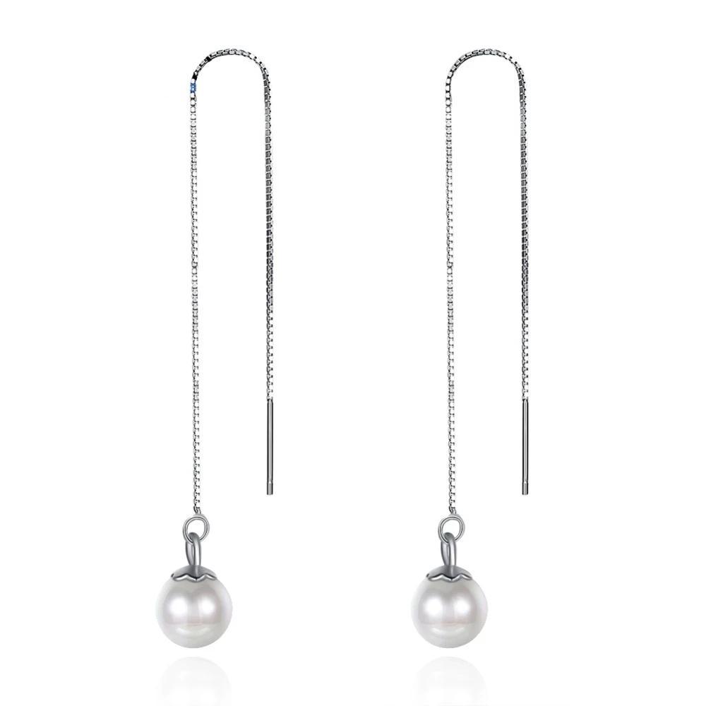 Promise 100% 925 Sterling Silver Pearl Earrings 2018 Prevent Allergy Long Earrings For Women Trendy Lady jewelry - Personalized Jewel