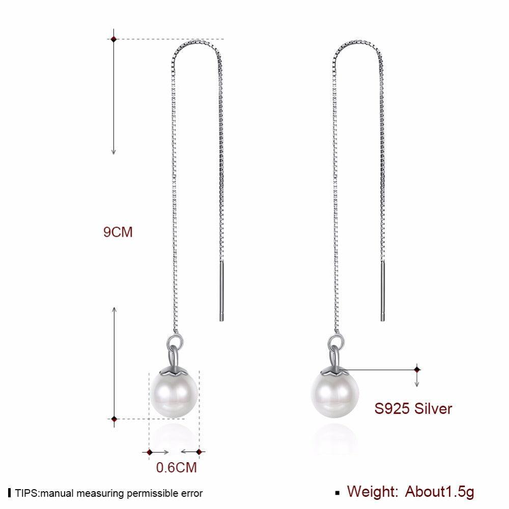 Promise 100% 925 Sterling Silver Pearl Earrings 2018 Prevent Allergy Long Earrings For Women Trendy Lady jewelry - Personalized Jewel